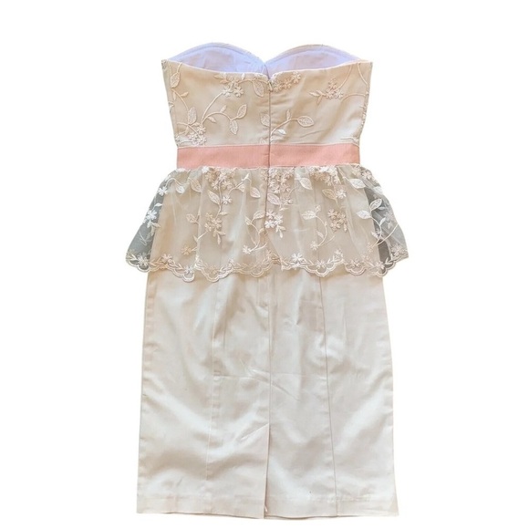 Elise Ryan Lace Embroidered Peplum Cocktail Dress Peach Beige Size UK 6 US 2 - Picture 2 of 8